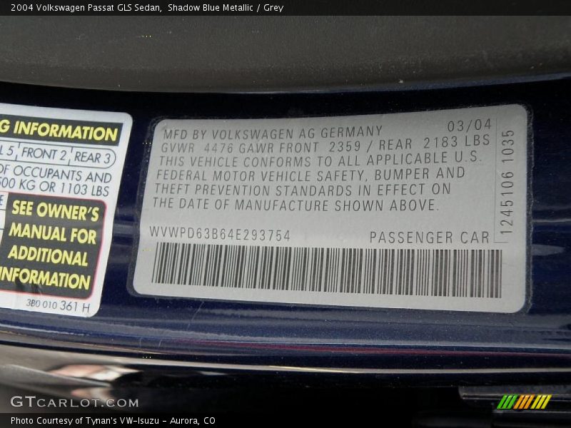 Shadow Blue Metallic / Grey 2004 Volkswagen Passat GLS Sedan