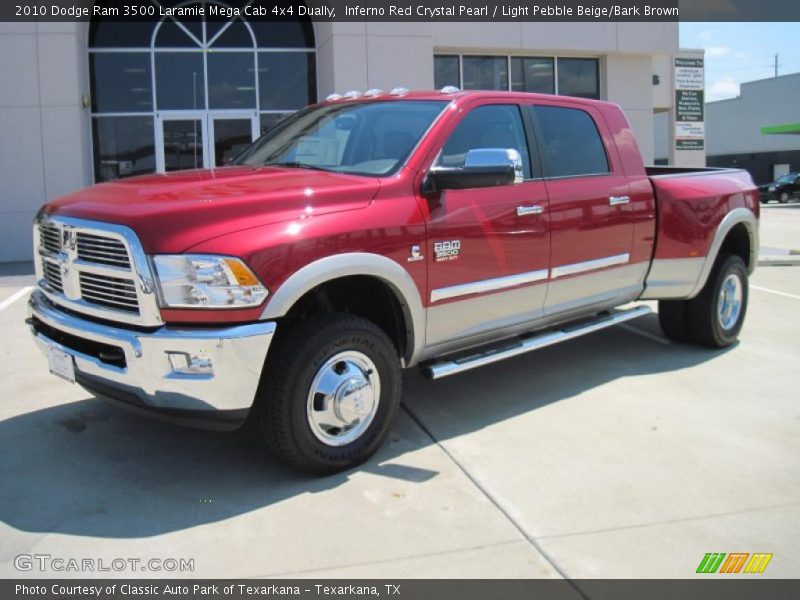 Inferno Red Crystal Pearl / Light Pebble Beige/Bark Brown 2010 Dodge Ram 3500 Laramie Mega Cab 4x4 Dually