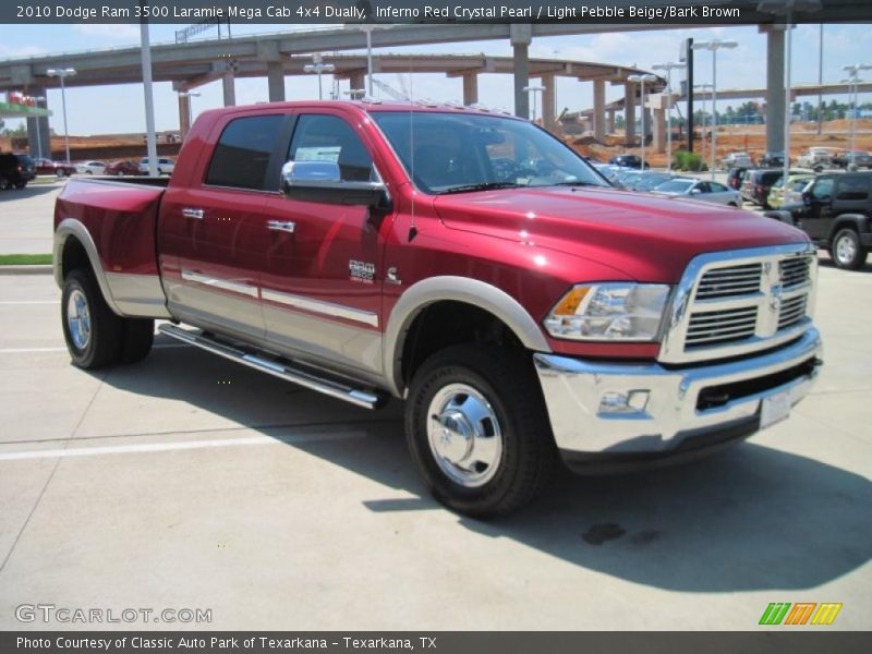 Inferno Red Crystal Pearl / Light Pebble Beige/Bark Brown 2010 Dodge Ram 3500 Laramie Mega Cab 4x4 Dually