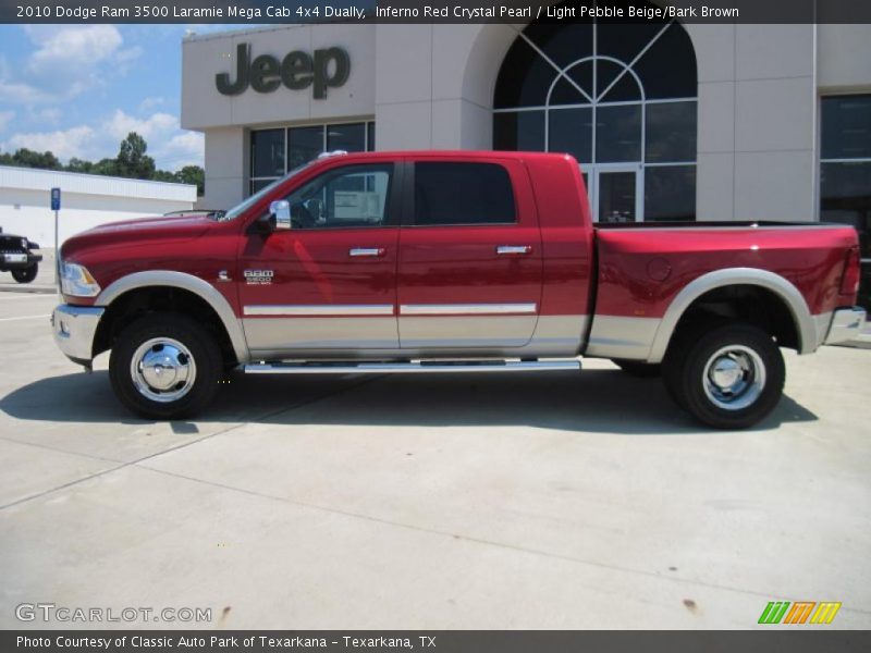 Inferno Red Crystal Pearl / Light Pebble Beige/Bark Brown 2010 Dodge Ram 3500 Laramie Mega Cab 4x4 Dually