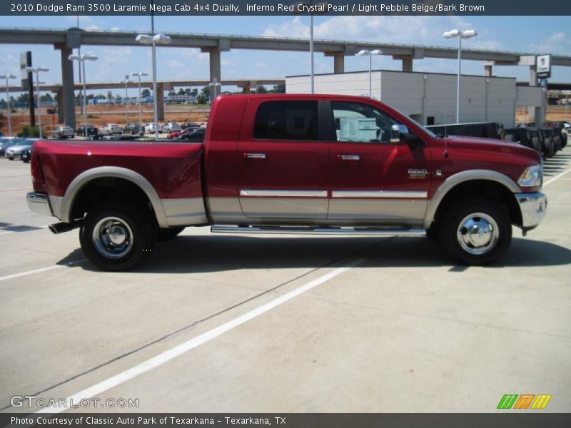 Inferno Red Crystal Pearl / Light Pebble Beige/Bark Brown 2010 Dodge Ram 3500 Laramie Mega Cab 4x4 Dually
