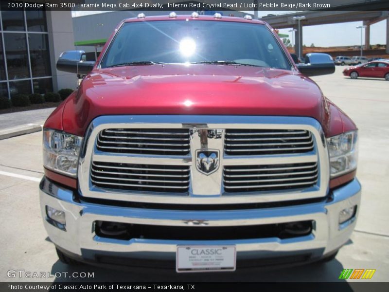 Inferno Red Crystal Pearl / Light Pebble Beige/Bark Brown 2010 Dodge Ram 3500 Laramie Mega Cab 4x4 Dually
