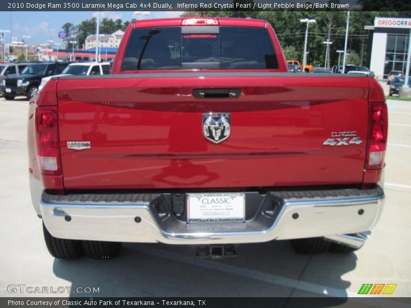 Inferno Red Crystal Pearl / Light Pebble Beige/Bark Brown 2010 Dodge Ram 3500 Laramie Mega Cab 4x4 Dually