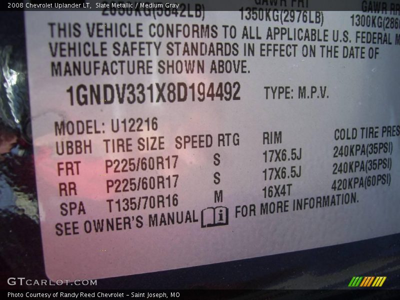 Slate Metallic / Medium Gray 2008 Chevrolet Uplander LT