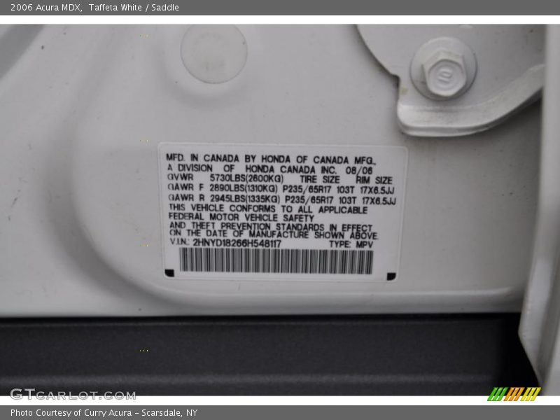 Taffeta White / Saddle 2006 Acura MDX