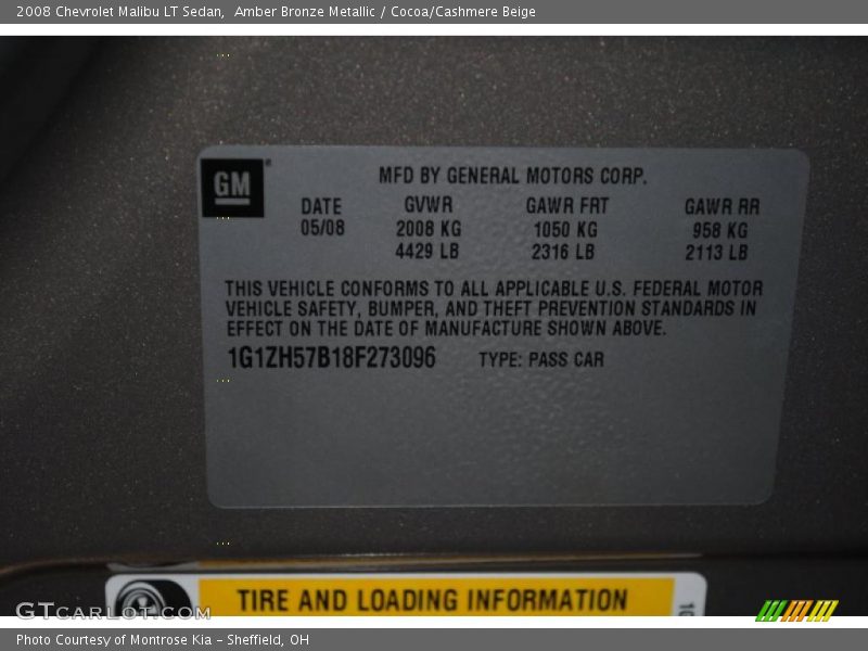 Amber Bronze Metallic / Cocoa/Cashmere Beige 2008 Chevrolet Malibu LT Sedan