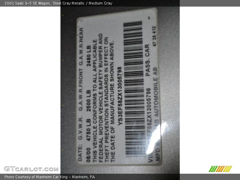 Steel Gray Metallic / Medium Gray 2001 Saab 9-5 SE Wagon