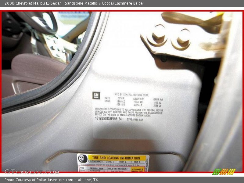 Sandstone Metallic / Cocoa/Cashmere Beige 2008 Chevrolet Malibu LS Sedan
