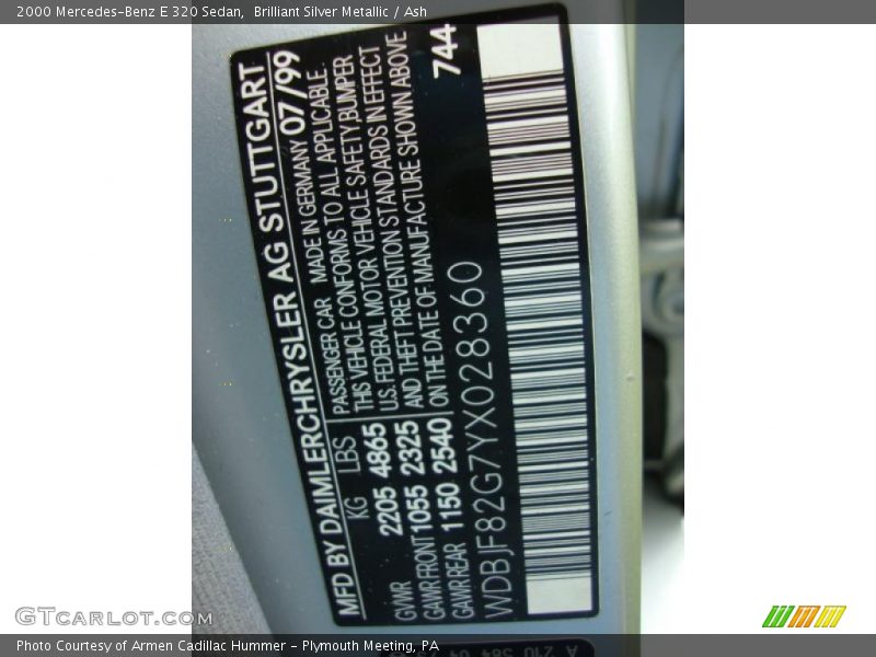 Brilliant Silver Metallic / Ash 2000 Mercedes-Benz E 320 Sedan