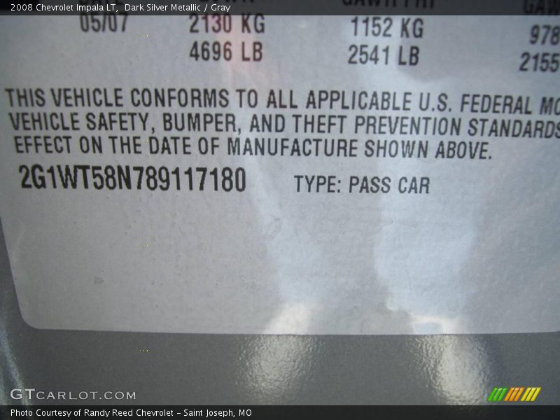 Dark Silver Metallic / Gray 2008 Chevrolet Impala LT