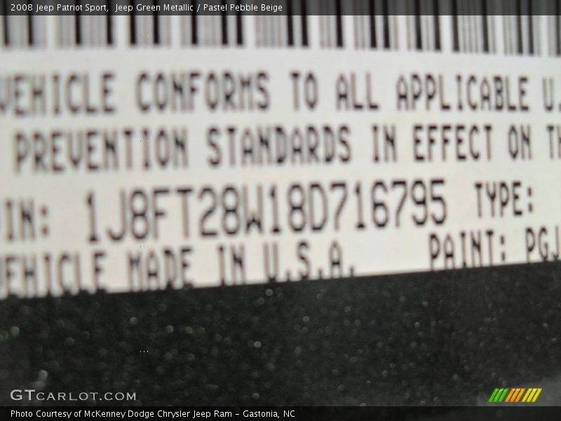 Jeep Green Metallic / Pastel Pebble Beige 2008 Jeep Patriot Sport