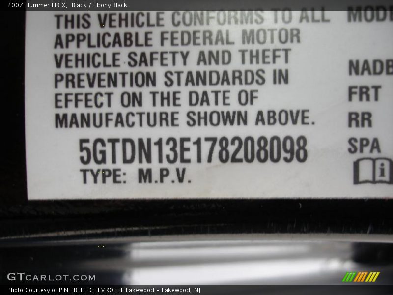 Black / Ebony Black 2007 Hummer H3 X