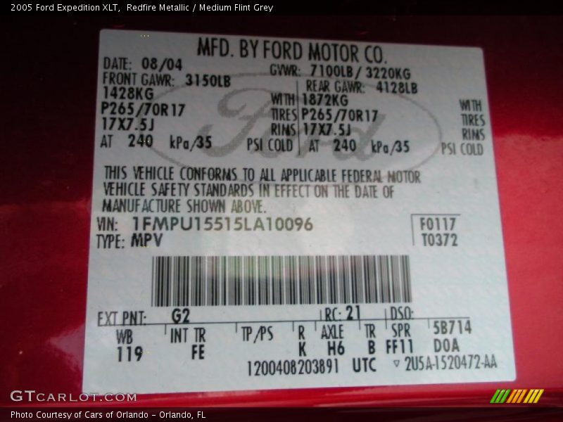 Redfire Metallic / Medium Flint Grey 2005 Ford Expedition XLT