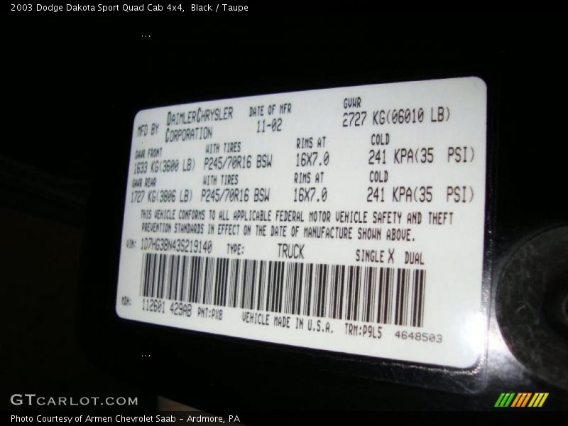 Black / Taupe 2003 Dodge Dakota Sport Quad Cab 4x4