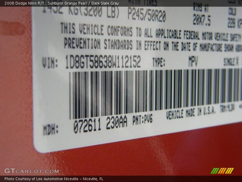 Sunburst Orange Pearl / Dark Slate Gray 2008 Dodge Nitro R/T