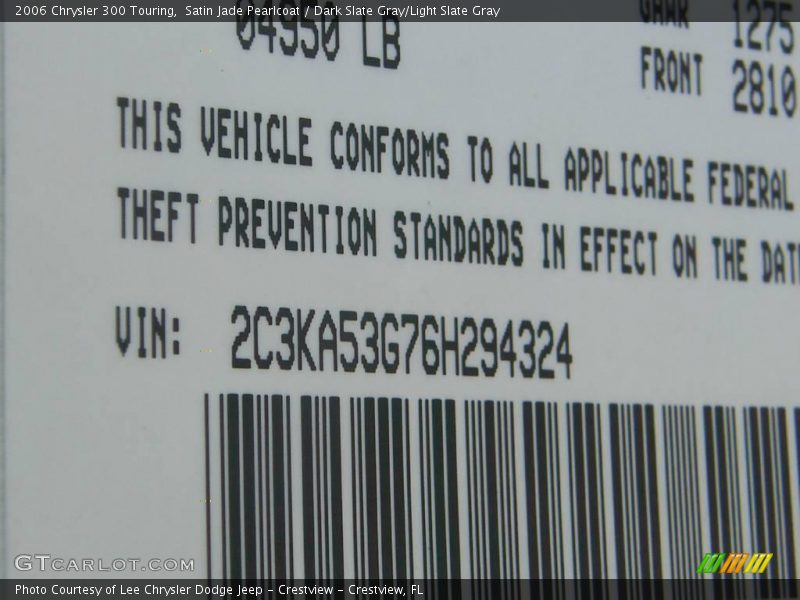 Satin Jade Pearlcoat / Dark Slate Gray/Light Slate Gray 2006 Chrysler 300 Touring