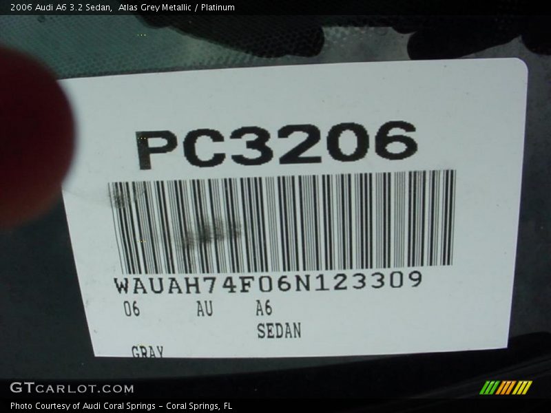 Atlas Grey Metallic / Platinum 2006 Audi A6 3.2 Sedan