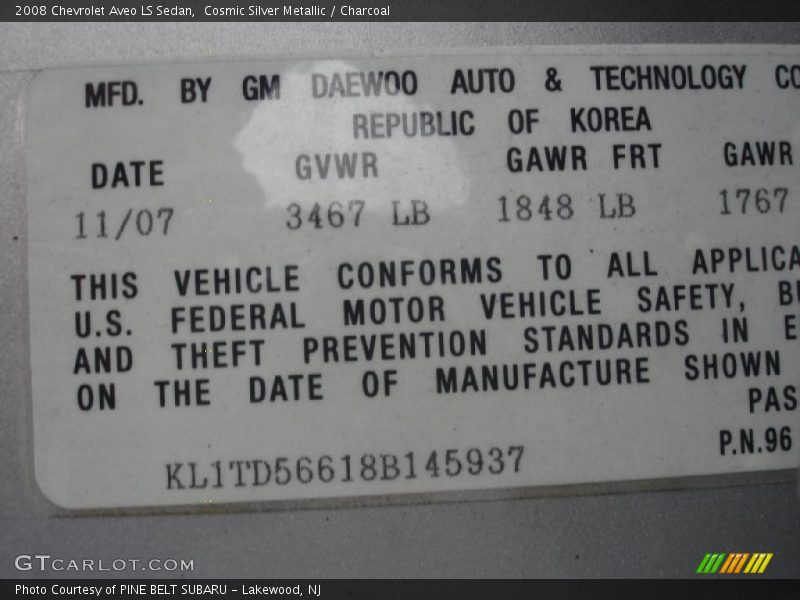 Cosmic Silver Metallic / Charcoal 2008 Chevrolet Aveo LS Sedan