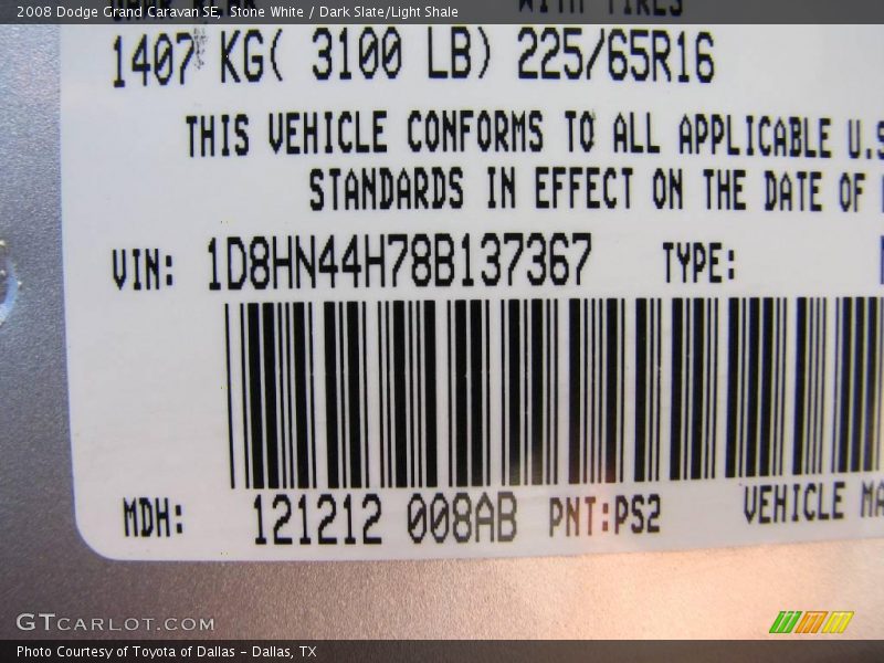 Stone White / Dark Slate/Light Shale 2008 Dodge Grand Caravan SE