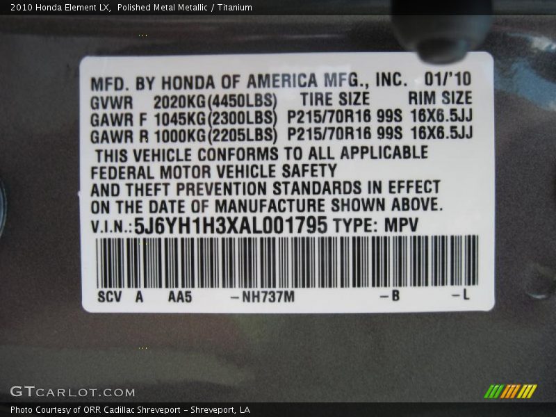Polished Metal Metallic / Titanium 2010 Honda Element LX