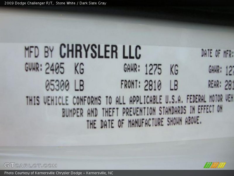 Stone White / Dark Slate Gray 2009 Dodge Challenger R/T
