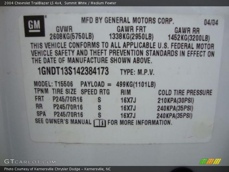 Summit White / Medium Pewter 2004 Chevrolet TrailBlazer LS 4x4