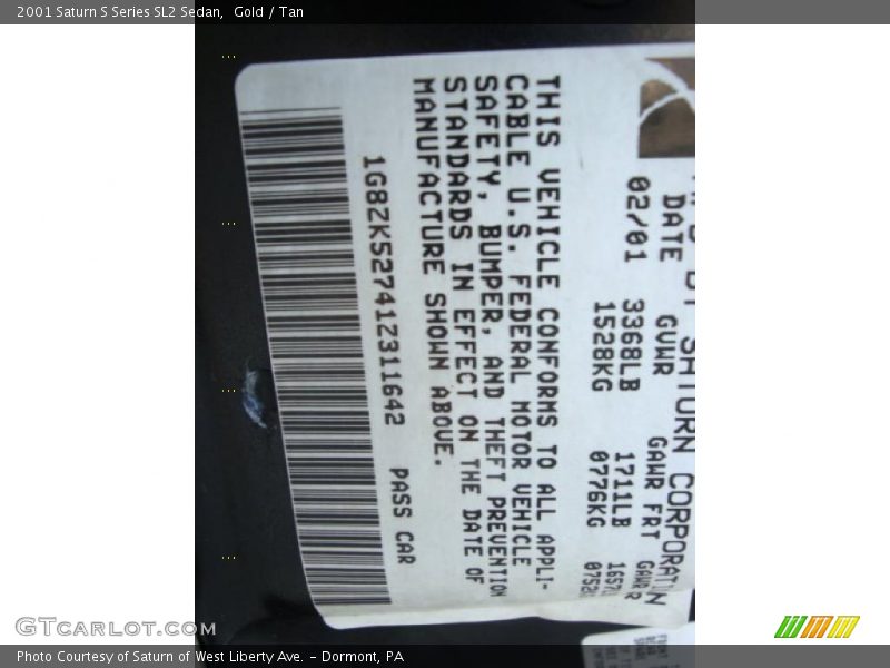 Gold / Tan 2001 Saturn S Series SL2 Sedan