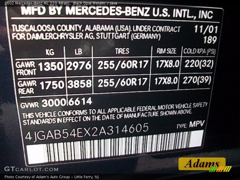 Black Opal Metallic / Java 2002 Mercedes-Benz ML 320 4Matic