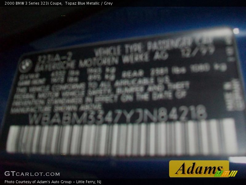 Topaz Blue Metallic / Grey 2000 BMW 3 Series 323i Coupe