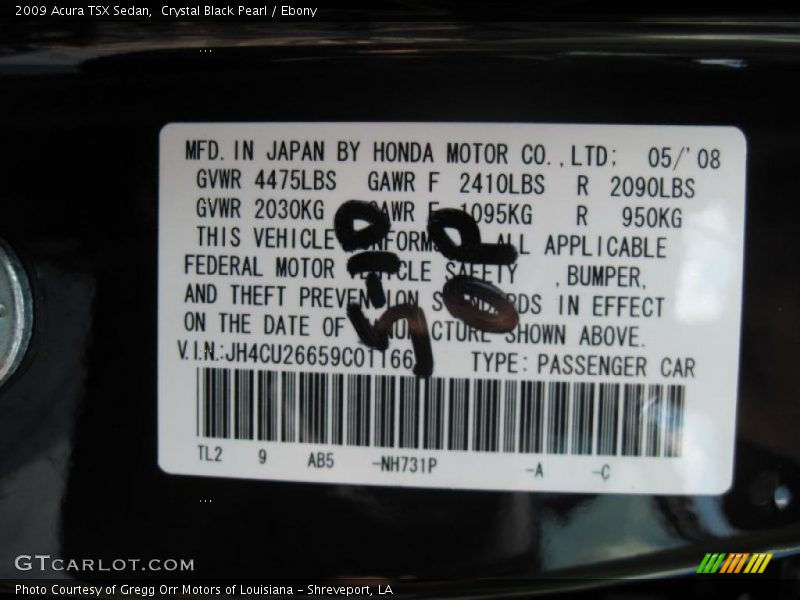 Crystal Black Pearl / Ebony 2009 Acura TSX Sedan