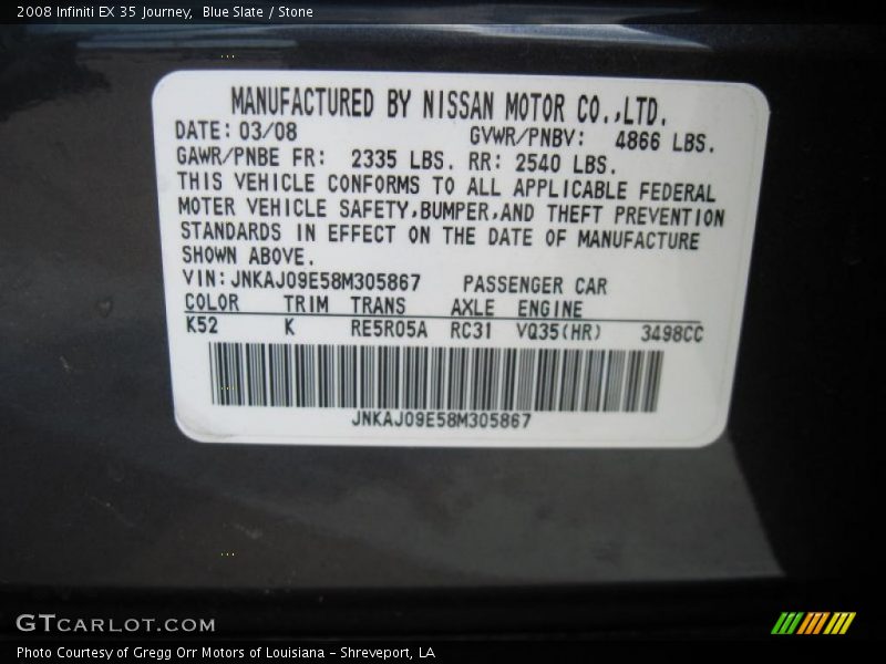Blue Slate / Stone 2008 Infiniti EX 35 Journey