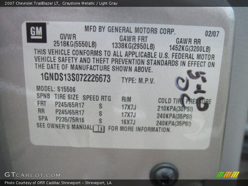 Graystone Metallic / Light Gray 2007 Chevrolet TrailBlazer LT