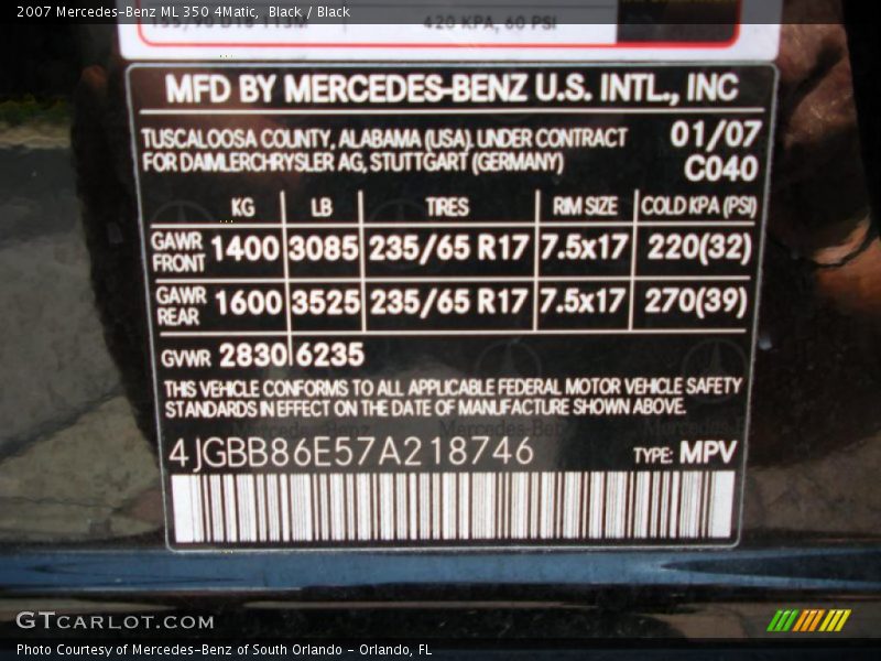 Black / Black 2007 Mercedes-Benz ML 350 4Matic