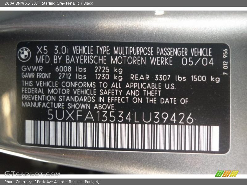Sterling Grey Metallic / Black 2004 BMW X5 3.0i