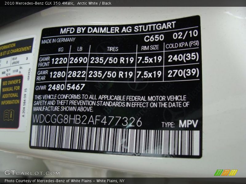 Arctic White / Black 2010 Mercedes-Benz GLK 350 4Matic