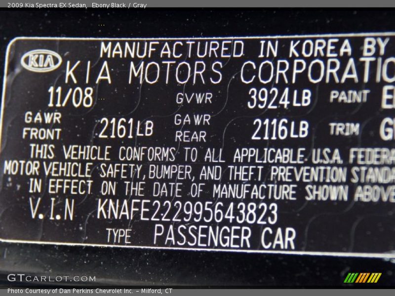 Ebony Black / Gray 2009 Kia Spectra EX Sedan