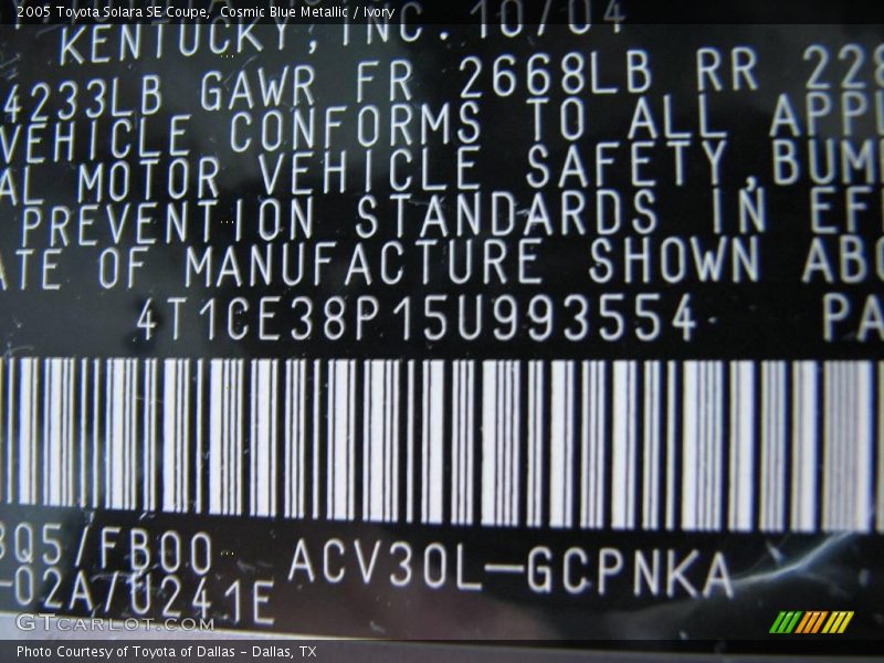 Cosmic Blue Metallic / Ivory 2005 Toyota Solara SE Coupe