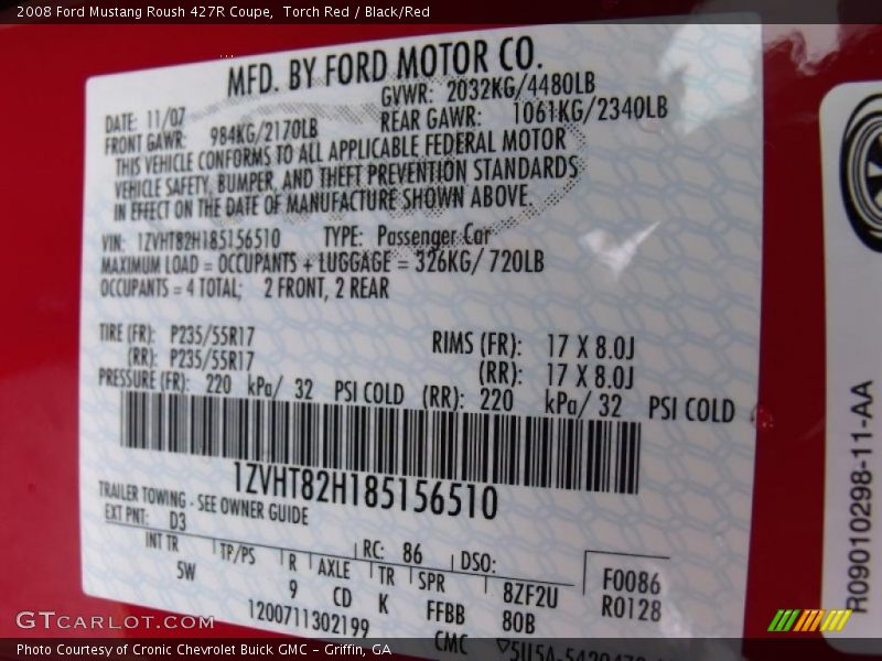 Torch Red / Black/Red 2008 Ford Mustang Roush 427R Coupe