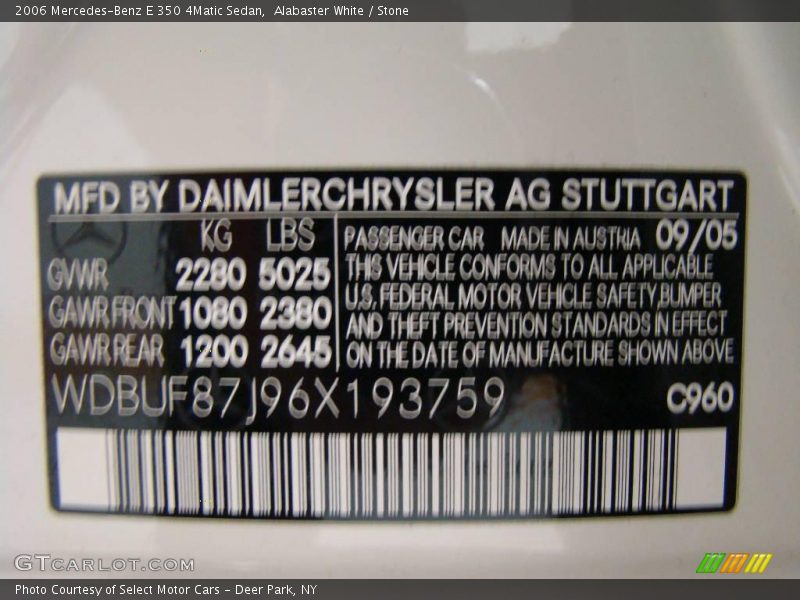 Alabaster White / Stone 2006 Mercedes-Benz E 350 4Matic Sedan