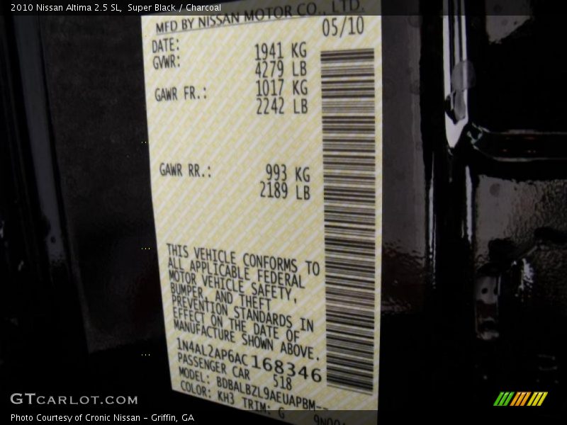 Super Black / Charcoal 2010 Nissan Altima 2.5 SL