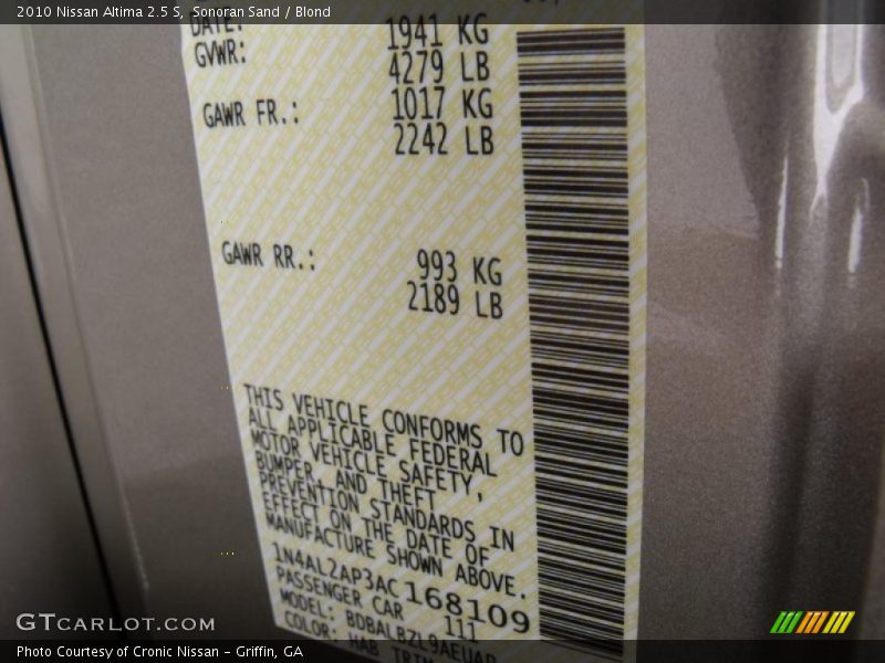 Sonoran Sand / Blond 2010 Nissan Altima 2.5 S