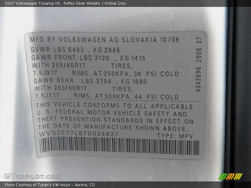 Reflex Silver Metallic / Kristal Grey 2007 Volkswagen Touareg V6