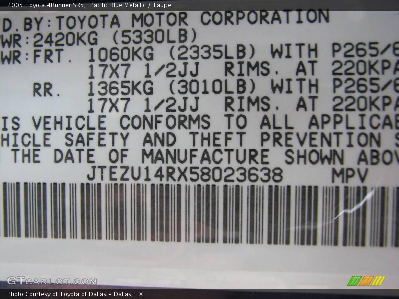 Pacific Blue Metallic / Taupe 2005 Toyota 4Runner SR5