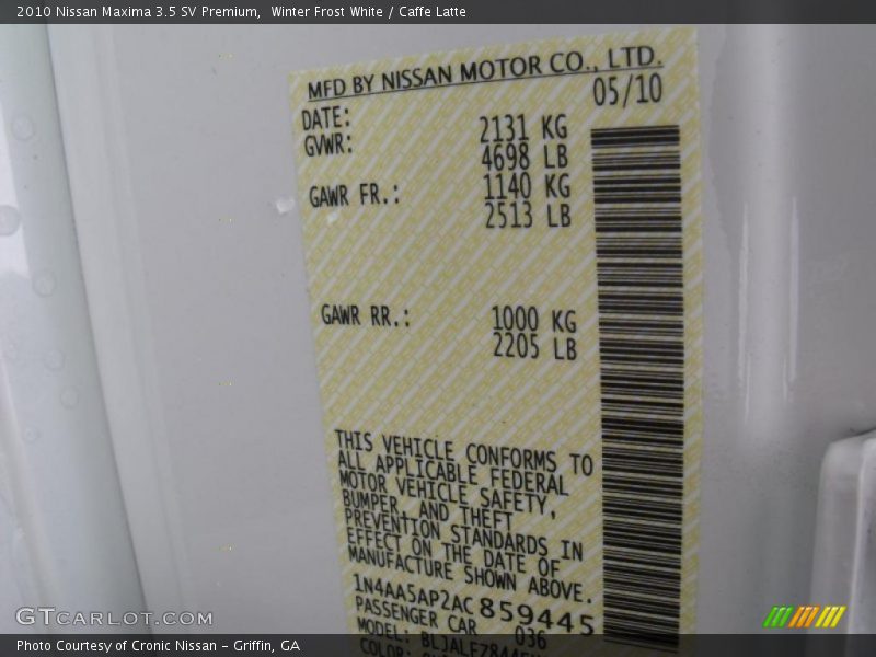 Winter Frost White / Caffe Latte 2010 Nissan Maxima 3.5 SV Premium