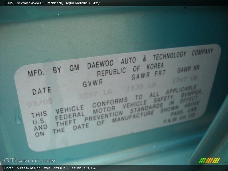 Aqua Metallic / Gray 2005 Chevrolet Aveo LS Hatchback