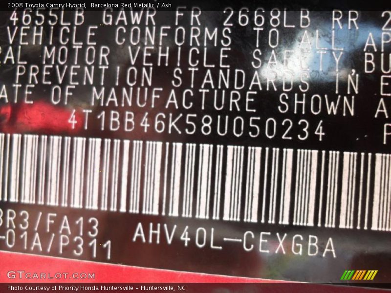 Barcelona Red Metallic / Ash 2008 Toyota Camry Hybrid