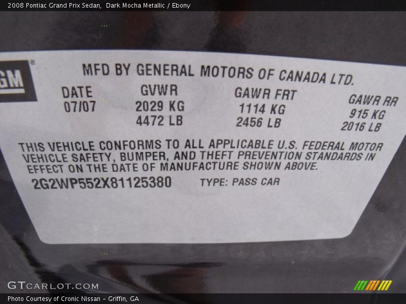 Dark Mocha Metallic / Ebony 2008 Pontiac Grand Prix Sedan