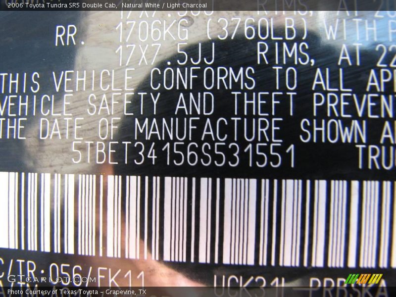 Natural White / Light Charcoal 2006 Toyota Tundra SR5 Double Cab