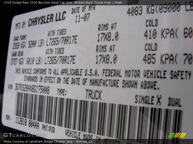 Brilliant Black Crystal Pearl / Khaki 2008 Dodge Ram 2500 Big Horn Quad Cab 4x4