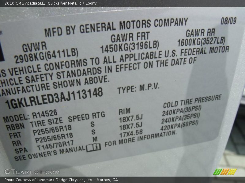 Quicksilver Metallic / Ebony 2010 GMC Acadia SLE